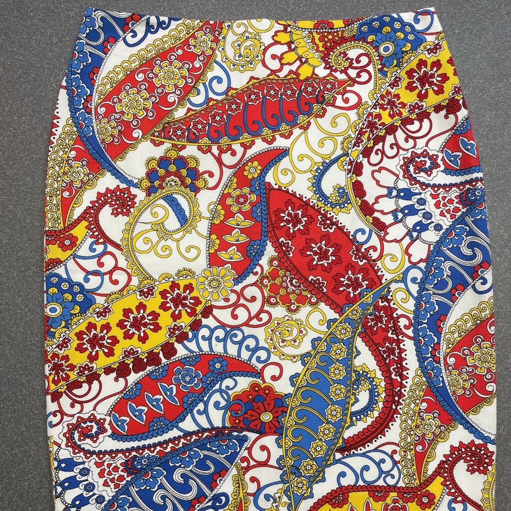 Colorful paisley Talbots pencil skirt  red, yellow, royal blue on white. NWT